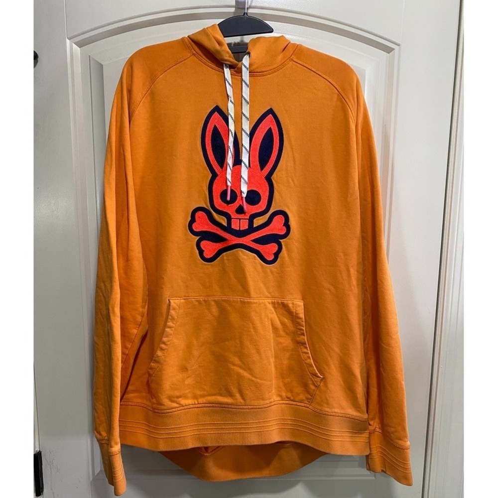 Psycho Bunny Hoodie Men's Size 3XL XXL Orange Logo Pockets Drawstring Cotton